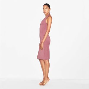 PLUNGE HALTER MIDI DRESS