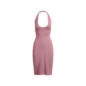 PLUNGE HALTER MIDI DRESS
