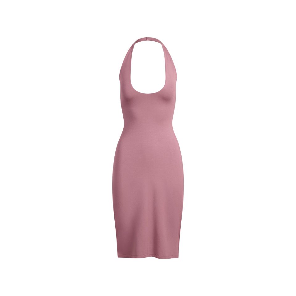 PLUNGE HALTER MIDI DRESS